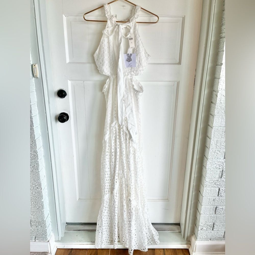 Nwt Anthropologie Lace The Label White Eyelet Cutout Maxi Halter Wedding Dress - Picture 7 of 8